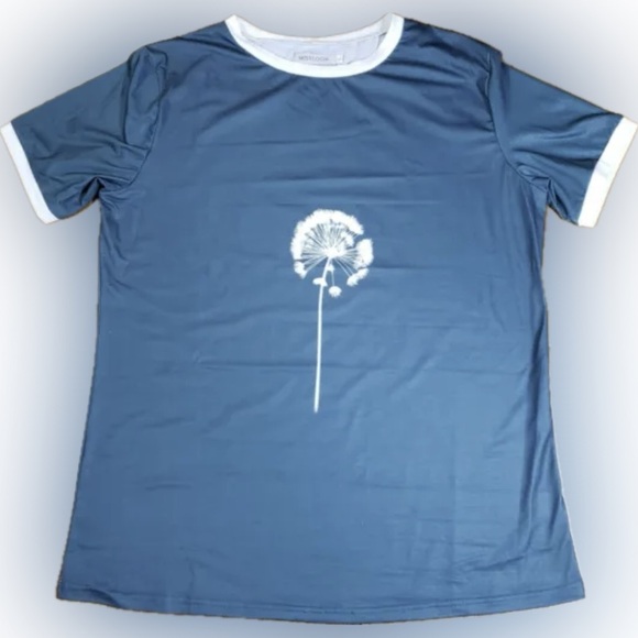 MISSLOOK Women XL Teal Green w/ White Dandelion Graphic Short Sleeve T-Shirt - Picture 7 of 7
